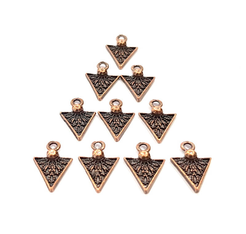 10 Triangle Charm Antique Copper Charm Antique Copper Plated Metal (17x11mm) G10618