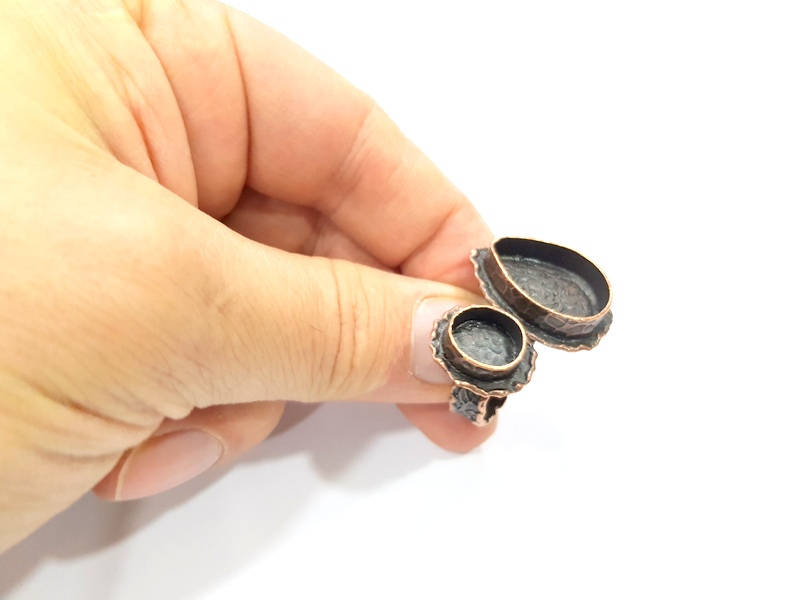 Copper Ring Settings inlay Ring Blank Mosaic Ring Bezel Base Cabochon Mountings (20x14mm,10mm blank) Antique Copper Plated Brass G10621