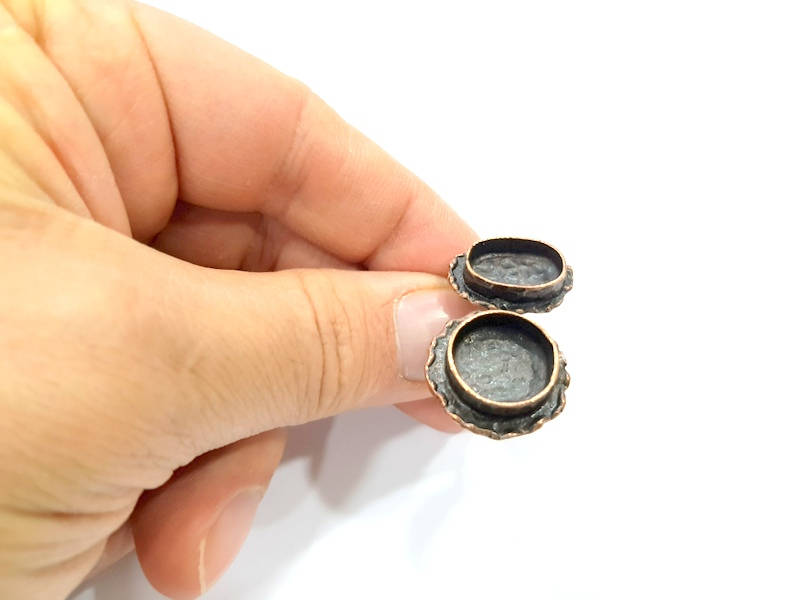 Copper Ring Settings inlay Ring Blank Mosaic Ring Bezel Base Cabochon Mountings (14mm,14x10mm blank) Antique Copper Plated Brass G10625