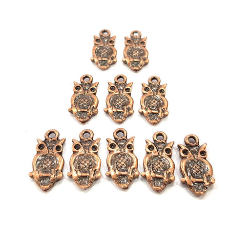10 Owl Charm Antique Copper Charm Antique Copper Plated Metal (17x9mm) G10629