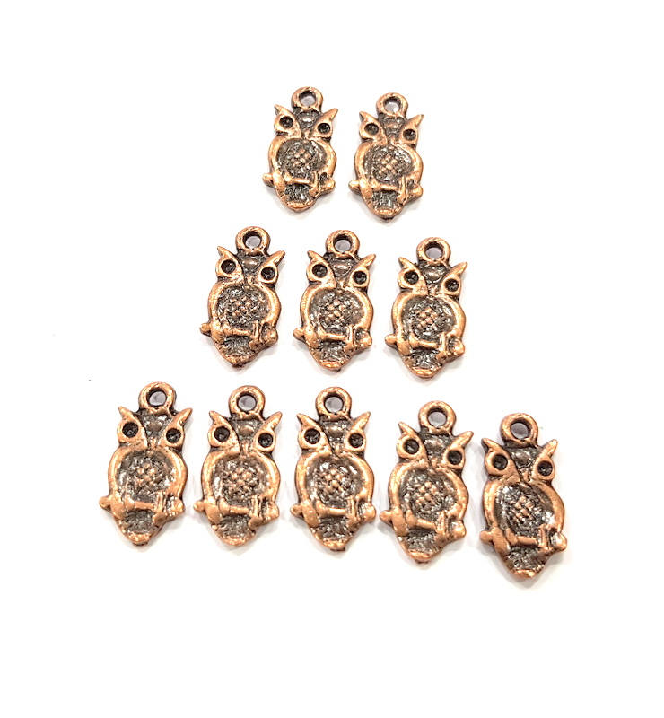 10 Owl Charm Antique Copper Charm Antique Copper Plated Metal (17x9mm) G10629