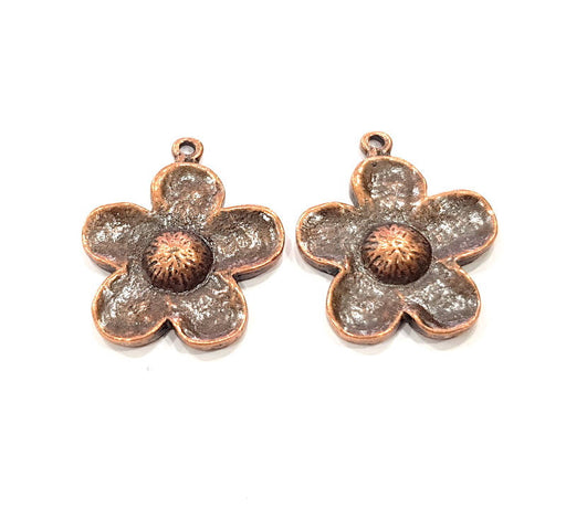 2 Flower Charm Antique Copper Charm Antique Copper Plated Metal (31x25mm) G10637