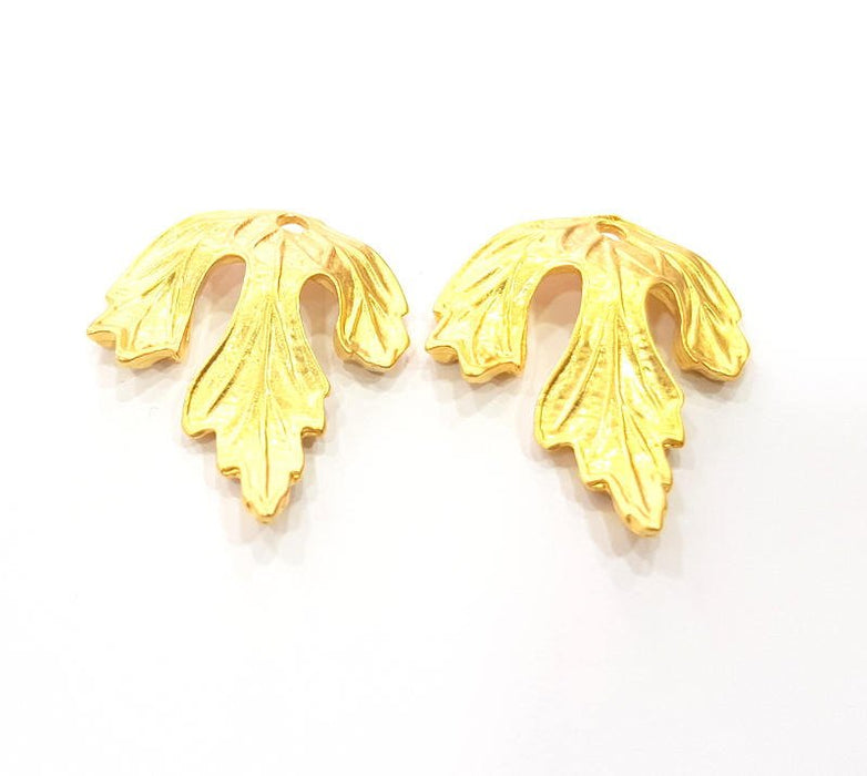 2 Leaf Charm Gold Plated Metal Charms  (30x25mm)  G12935