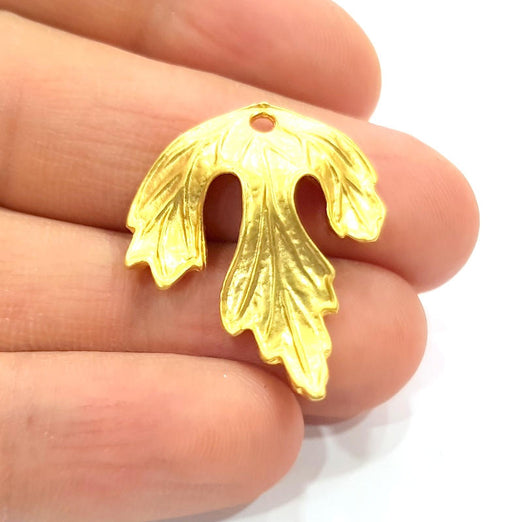2 Leaf Charm Gold Plated Metal Charms  (30x25mm)  G12935