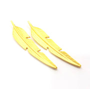 Feather Pendant Gold Plated Metal Charms  (67x12mm)  G15444