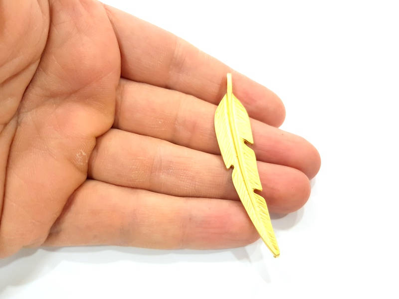 Feather Pendant Gold Plated Metal Charms  (67x12mm)  G15444