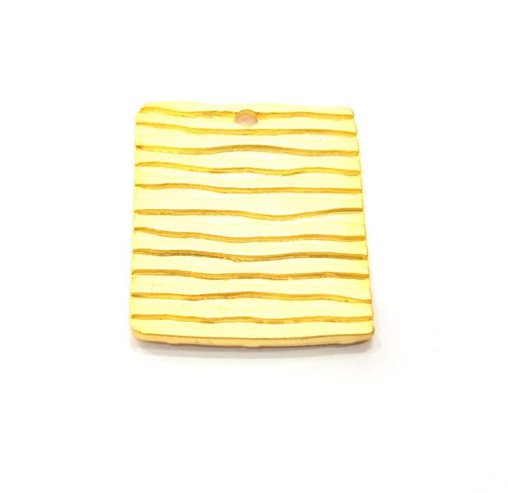 Striped Square Charm Gold Charm Gold Plated Metal (30x24mm)  G10729