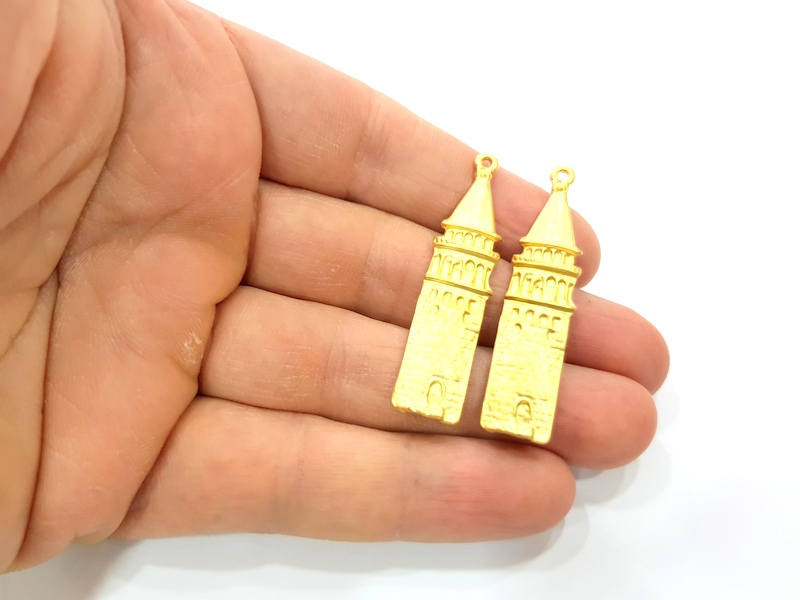 2 Galata Tower Charm Gold Charm Gold Plated Metal (51x11mm)  G10730