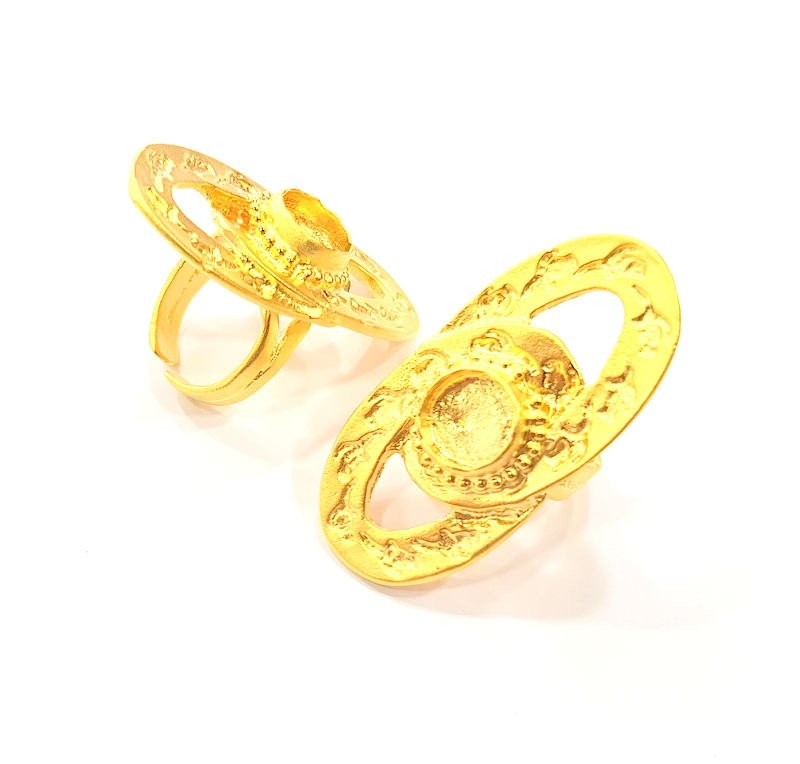 Gold Ring Settings Blank inlay Ring Mosaic Ring Bezel Base Cabochon Mountings Adjustable (10mm blank ) Gold Plated Brass G10733