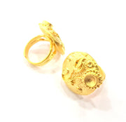 Gold Ring Settings Blank inlay Ring Mosaic Ring Bezel Base Cabochon Mountings Adjustable (7mm blank ) Gold Plated Brass G10737