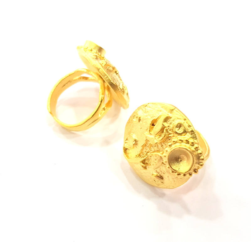 Gold Ring Settings Blank inlay Ring Mosaic Ring Bezel Base Cabochon Mountings Adjustable (7mm blank ) Gold Plated Brass G10737