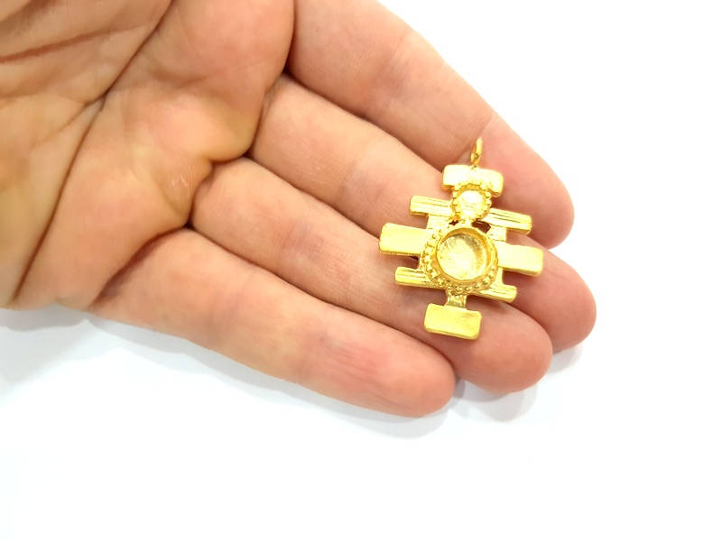 Gold Pendant Blank Mosaic Base inlay Blank Necklace Blank Resin Blank Mountings Gold Plated Brass ( 10mm blank ) G10739