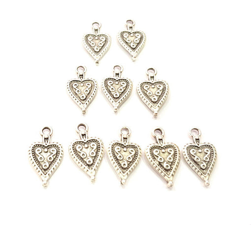 10 Heart Charms Antique Silver Plated Charms (17x9mm) G10780