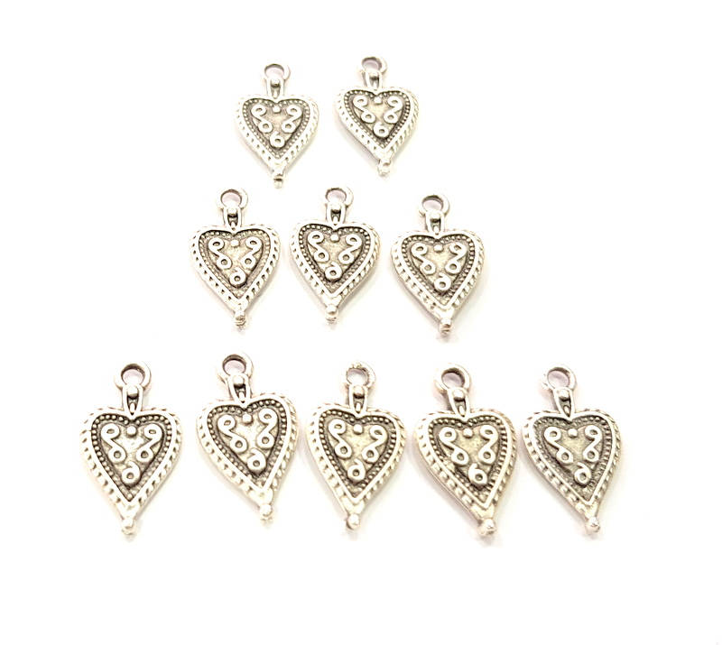 50 Heart Charms Antique Silver Plated Charms (17x9mm) G10780