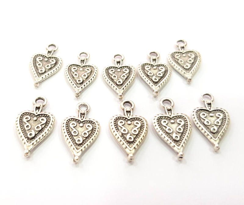 10 Heart Charms Antique Silver Plated Charms (17x9mm) G10780