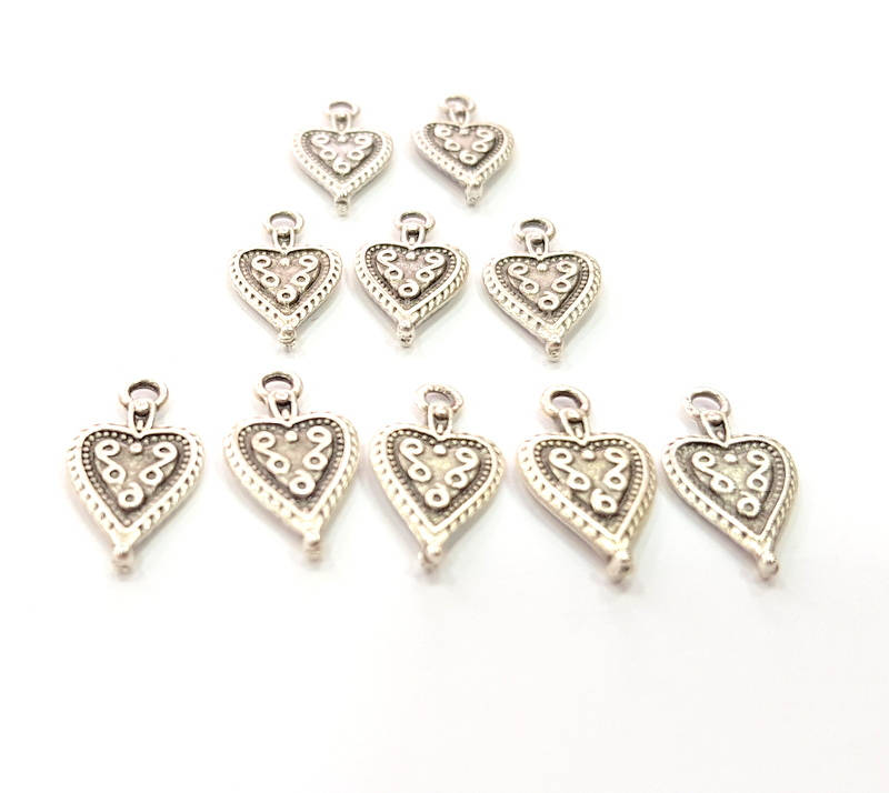 50 Heart Charms Antique Silver Plated Charms (17x9mm) G10780