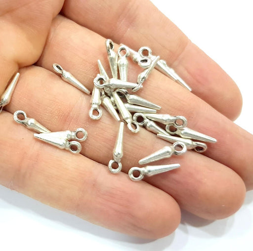 20 Spike Charms Silver Charms Antique Silver Plated Metal (14x3mm) G10817