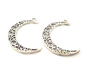 4 Crescent Charms Silver Charms Antique Silver Plated Metal (38x7mm) G16517
