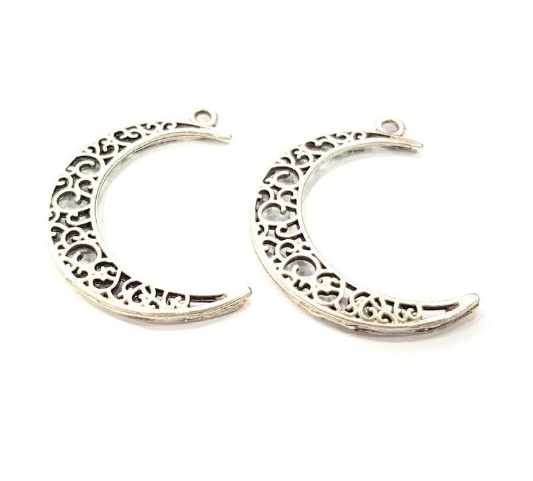 4 Crescent Charms Silver Charms Antique Silver Plated Metal (38x7mm) G16517