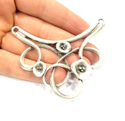 Flower Pendant Silver Pendant Antique Silver Plated Metal (81x50mm) G10820