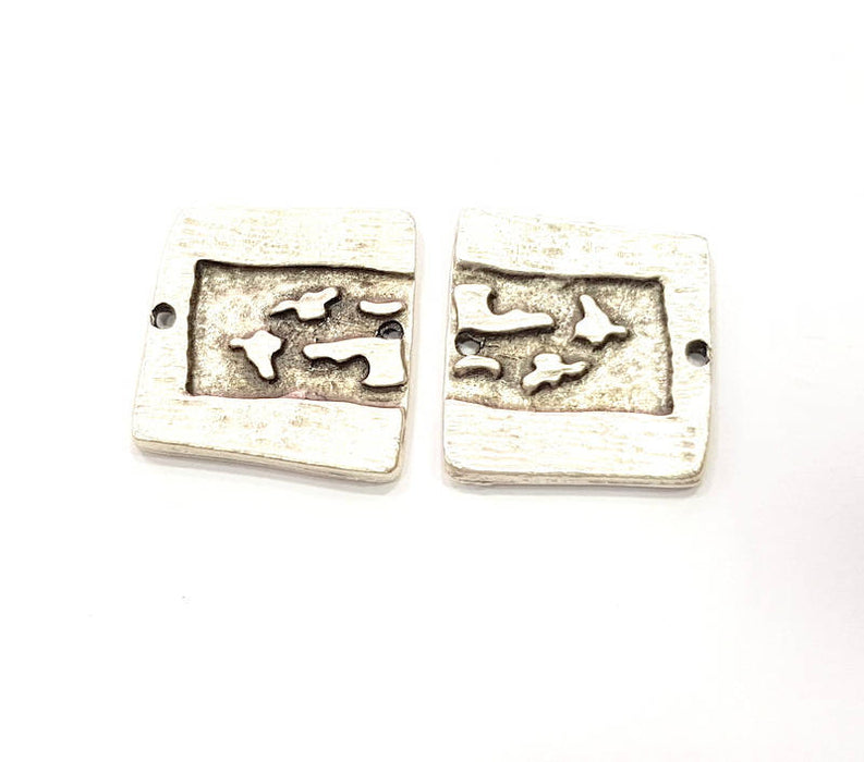 4 Silver Charms Connector Antique Silver Plated Metal (25x22mm) G10821