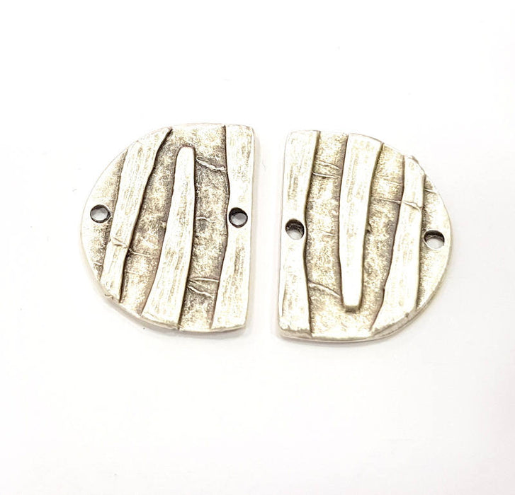 12 Half circle with stripes Charms Connector Silver Charms Connector Antique Silver Plated Metal (28x20mm) G10823
