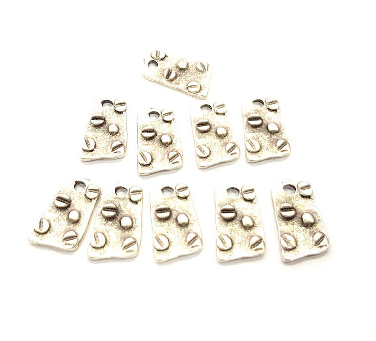 10 Silver Charms Antique Silver Plated Metal (15x9mm) G10824