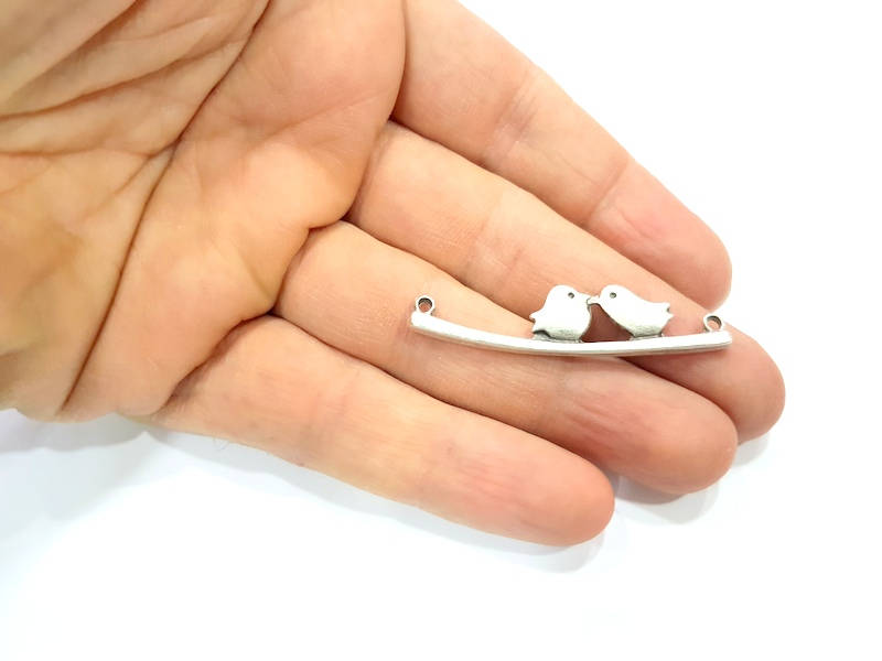 4 Bird Charms Silver Charms Antique Silver Plated Metal (50x11mm) G10830