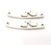 4 Bird Charms Silver Charms Antique Silver Plated Metal (50x11mm) G10830
