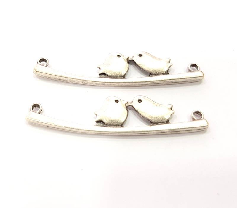 4 Bird Charms Silver Charms Antique Silver Plated Metal (50x11mm) G10830
