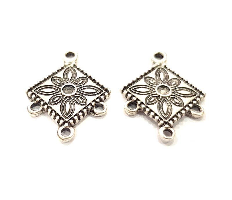 6 Silver Connector Charms Antique Silver Plated Metal (27x20mm) G10834