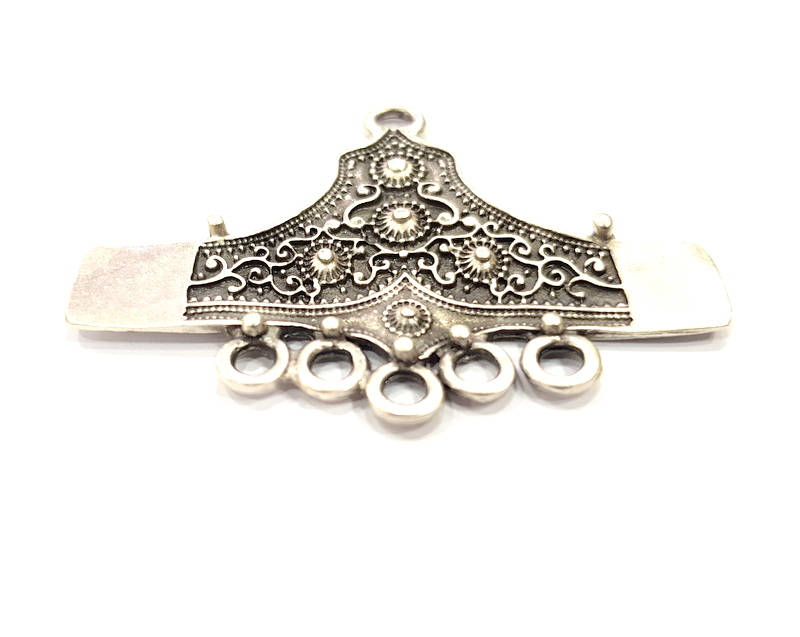 Patterned Charms Connector Silver Charms Antique Silver Plated Metal (53x40mm) G10891