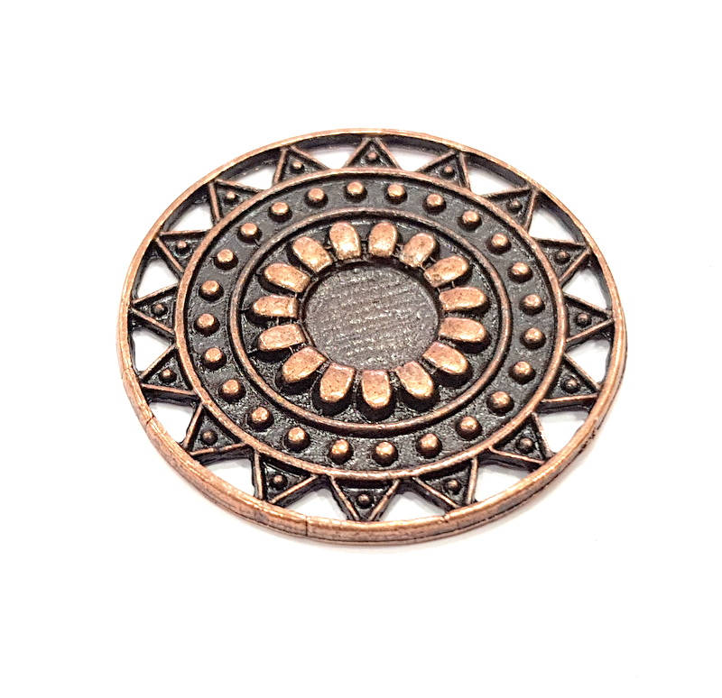 2 Copper Round Connector Charm Antique Copper Charm Antique Copper Plated Metal (37mm) G10903