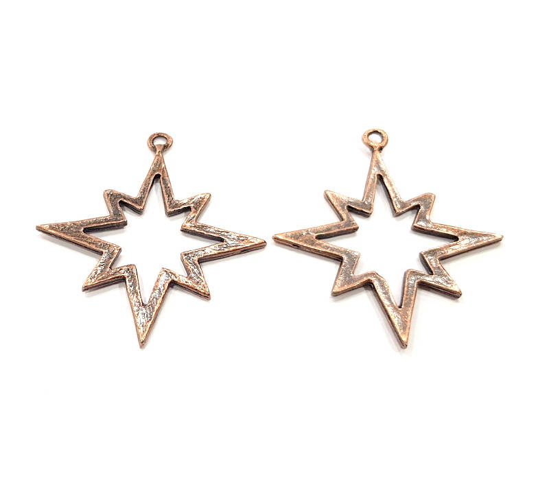 6 Copper Star Charm Antique Copper Charm Antique Copper Plated Metal (37x34mm) G13727