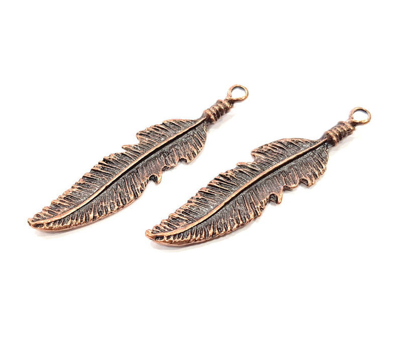 2 Copper Feather Charm Antique Copper Charm Antique Copper Plated Metal (62x14mm) G10915