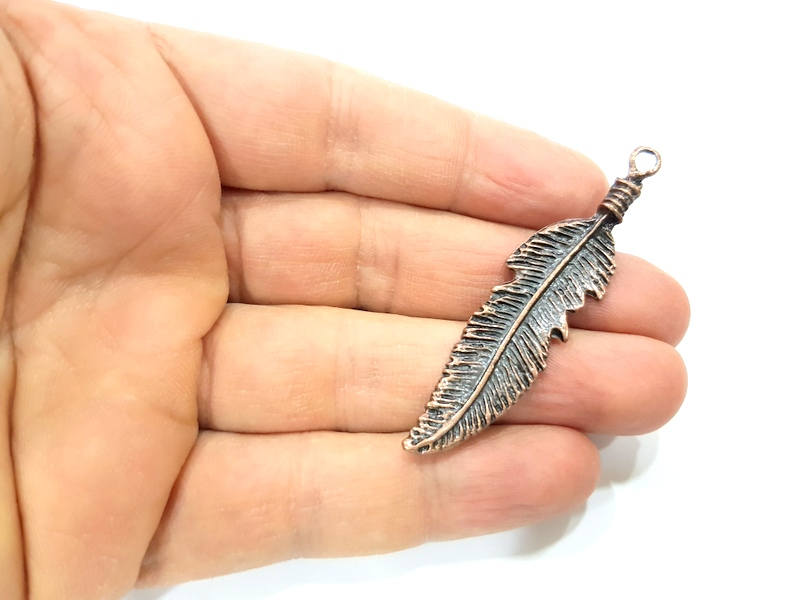 2 Copper Feather Charm Antique Copper Charm Antique Copper Plated Metal (62x14mm) G10915