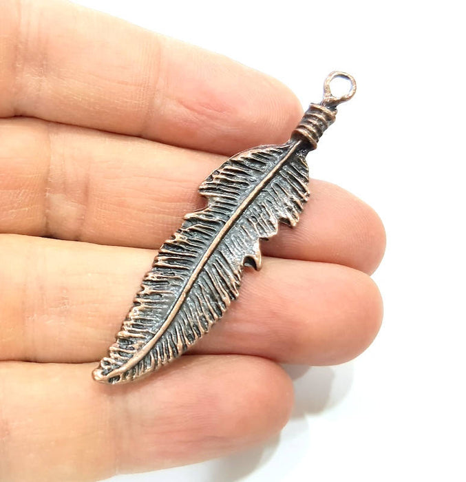 2 Copper Feather Charm Antique Copper Charm Antique Copper Plated Metal (62x14mm) G10915