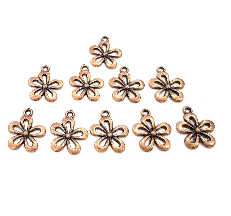 10 Copper Flower Charm Antique Copper Charm Antique Copper Plated Metal (17x14mm) G10920