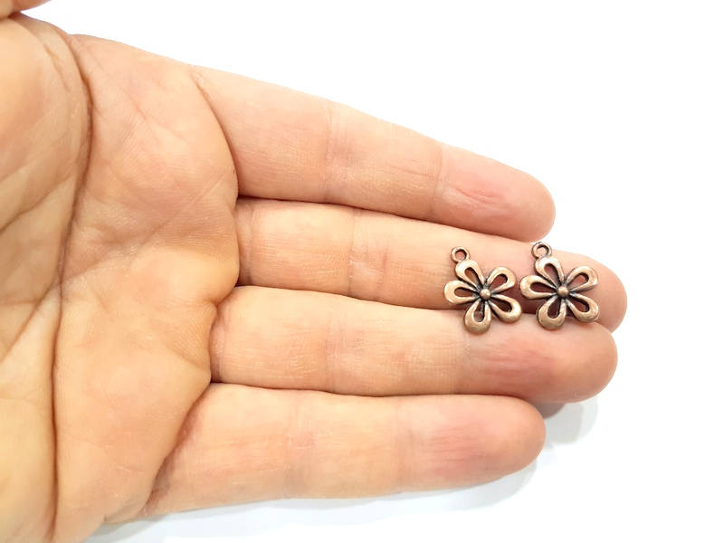 10 Copper Flower Charm Antique Copper Charm Antique Copper Plated Metal (17x14mm) G10920