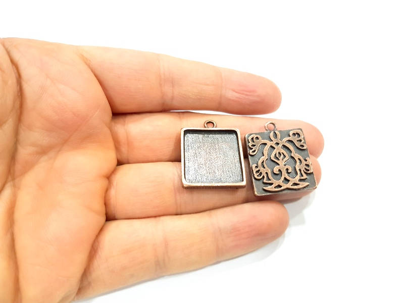 2 Antique Copper Pendant Blank Mosaic Base Blank inlay Necklace Blank Resin Mountings Copper Plated Metal (20mm blank) G10923