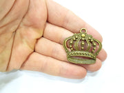 2 Crown Pendant Antique Bronze Pendant Antique Bronze Plated Metal (41x38mm) G10928