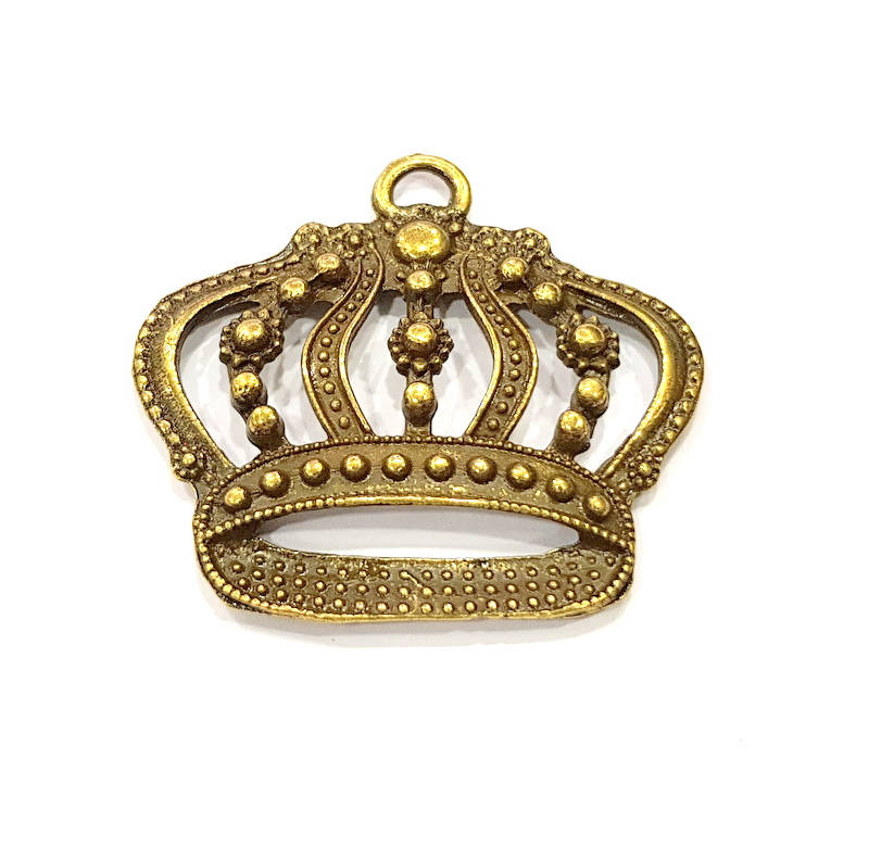 2 Crown Pendant Antique Bronze Pendant Antique Bronze Plated Metal (41x38mm) G10928
