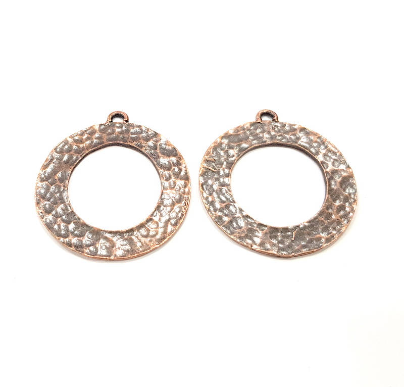 4 Copper Circle Charm Antique Copper Charm Antique Copper Plated Metal (33mm) G10943