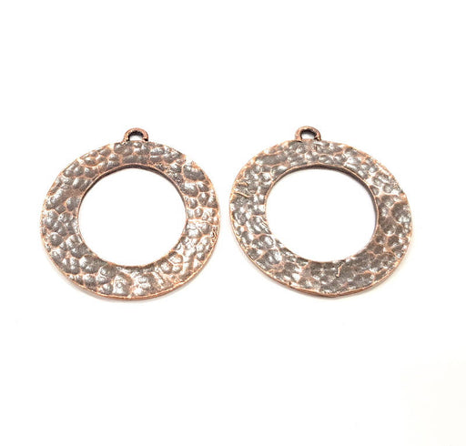 4 Copper Circle Charm Antique Copper Charm Antique Copper Plated Metal (33mm) G10943