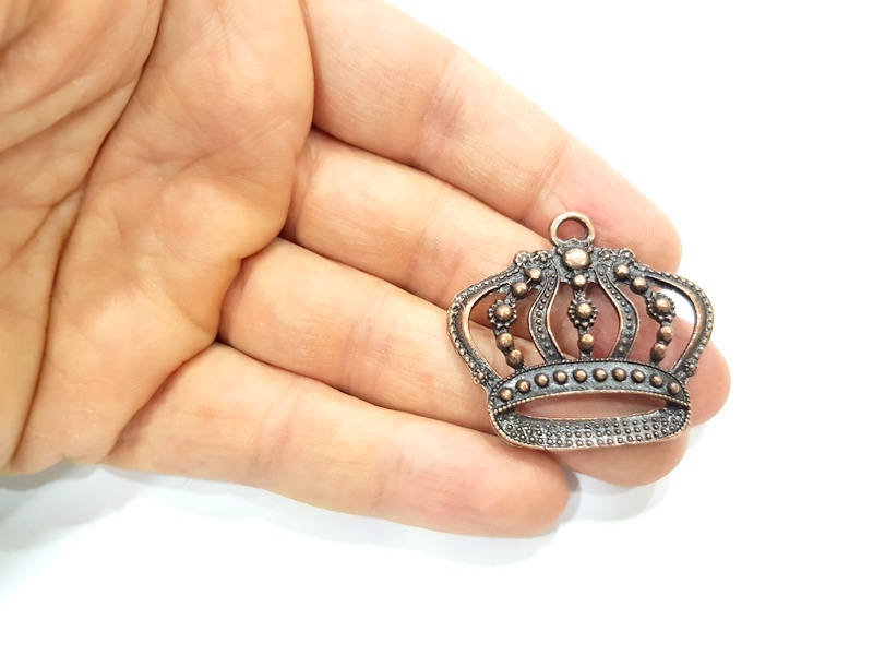 2 Crown Charm Antique Copper Charm Antique Copper Plated Metal (41x38mm) G10945