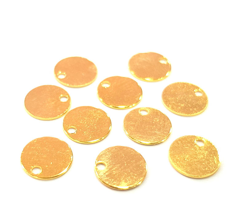 10 Gold Stamp Charms Tag Charms Flake Charms Gold Plated Brass (8mm)   G10987