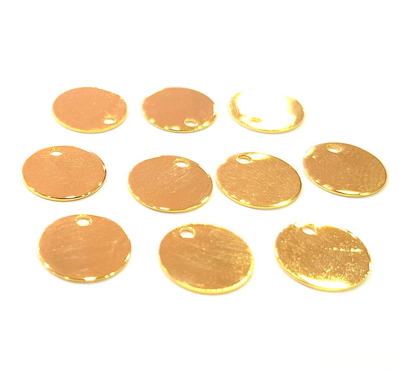 10 Gold Stamp Charms Tag Charms Flake Charms Gold Plated Brass (10mm)   G10989