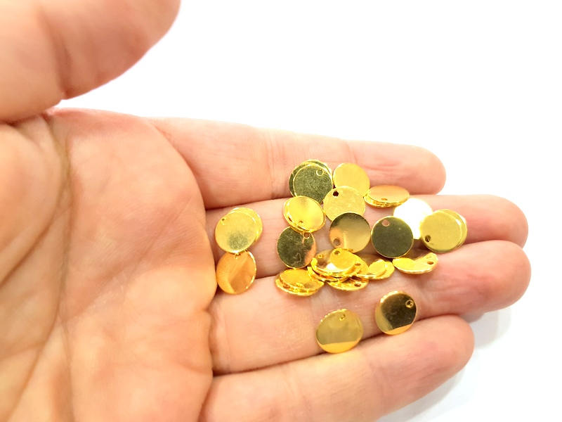 10 Gold Stamp Charms Tag Charms Flake Charms Gold Plated Brass (10mm)   G10989
