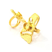Gold Ring Settings Blank inlay Ring Mosaic Ring Bezel Base Cabochon Mountings Adjustable (10mm blank ) Gold Plated Brass G11001