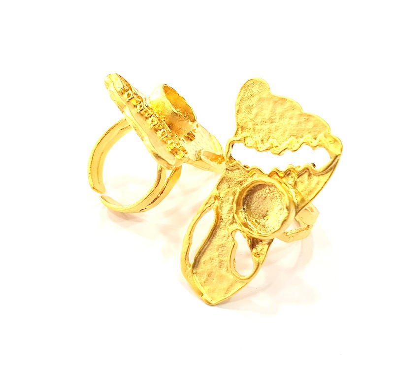 Gold Ring Settings Blank inlay Ring Mosaic Ring Bezel Base Cabochon Mountings Adjustable (10mm blank ) Gold Plated Brass G11001